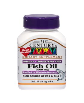 21st Century Omega 3 Fish Oil 1000mg Softgel For Heart Health, Pack of 30's