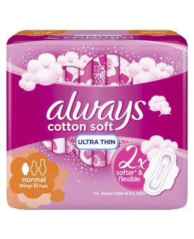 Always Cotton Soft Ultra Thin Normal Sanitary Pads With Wings, Pack of 10's