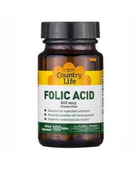 Country Life Folic Acid 800 mcg Supplement Tablets For Pregnancy, Pack of 100's