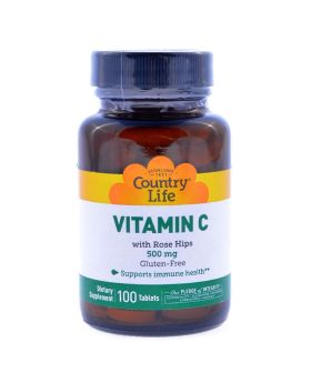 Country Life Antioxidant Vitamin C 500 mg With Rose Hips Tablets For Immune Support, Pack of 100's