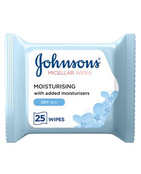 Johnson's Moisturising & Cleansing Makeup Remover Facial Micellar Wipes For Dry Skin, Pack of 25's