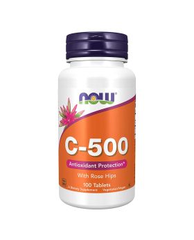 Now C-500 Vitamin C With Rose Hips Tablets For Antioxidant Support, Pack of 100's
