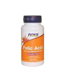 Now Folic Acid 800 mcg with Vitamin B12 Tablets For Healthy Heart, Pack of 250's