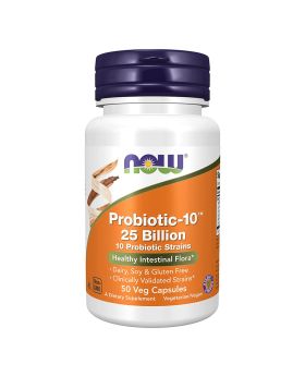 Now Probiotic-10 25 Billion CFU Capsules With 10 Probiotic Strains For Healthy Intestinal Flora, Pack of 50's