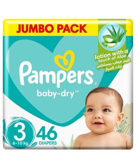 Pampers Baby-Dry Diapers With Aloe Vera Lotion & Leakage Protection, Size 3, For 6-10 kg Baby, Jumbo Pack of 46's