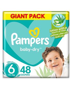 Pampers Baby-Dry Diapers With Aloe Vera Lotion & Leakage Protection, Size 6, For 13+ Kg Baby, Giant Pack of 48's
