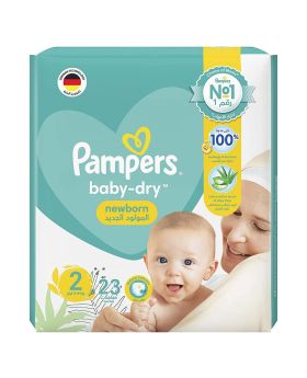 Pampers Baby-Dry Newborn Diapers With Aloe Vera Lotion, Wetness Indicator & Leakage Protection, Size 2, For 3-8 kg Baby, Pack of 23's