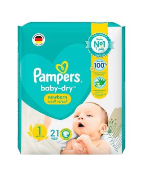 Pampers Baby-Dry Newborn Diapers With Aloe Vera Lotion, Wetness Indicator & Leakage Protection, Size 1, For 2-5 kg, Pack of 21's