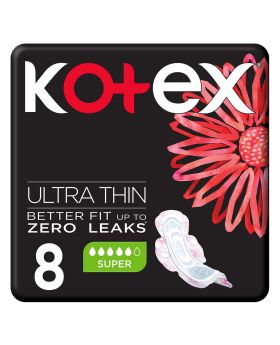 Kotex Ultra Thin Sanitary Pads With Wings, Super Size, Pack of 8's
