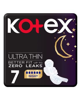 Kotex Ultrathin Night Sanitary Pads With Wings For Overnight Protection, Pack of 7's