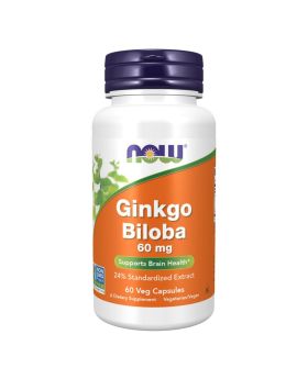 Now Ginkgo Biloba 60mg Vegetarian Capsules For Brain Health, Pack of 60's