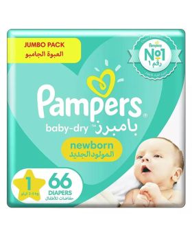 Pampers Baby-Dry Newborn Diapers With Aloe Vera Lotion, Wetness Indicator & Leakage Protection, Size 1, For 2-5 kg, Jumbo Pack of 66's 
