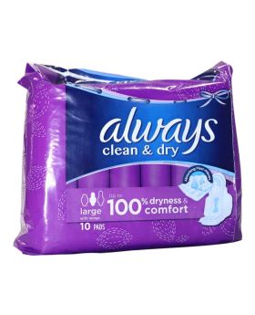 Always Clean & Dry Large Pads With Wings 10's