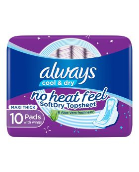 Always Cool & Dry, No Heat Feel, Maxi Thick, Large Sanitary Pads With Wings, Pack of 10's
