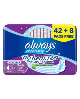Always Cool & Dry, No Heat Feel, Maxi Thick, Large Sanitary Pads With Wings, Pack of 50's