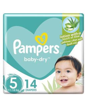 Pampers Baby-Dry Diapers With Aloe Vera Lotion & Leakage Protection, Size 5, For 11-16 Kg Baby, Pack of 14's