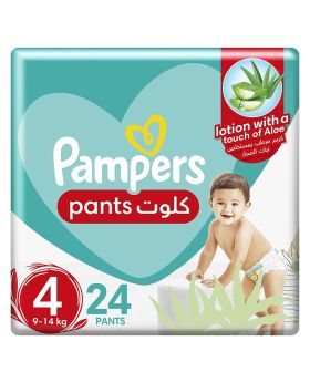 Pampers Aloe Vera Lotion Infused Baby-Dry Pants With Stretchy Sides & Leakage Protection, Size 4, For 9-14 Kg Baby, Mega Pack of 24's