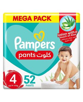 Pampers Aloe Vera Lotion Infused Baby-Dry Pants With Stretchy Sides & Leakage Protection, Size 4, For 9-14 Kg Baby, Mega Pack of 52's