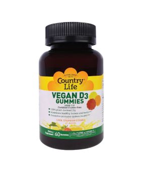 Country Life Vegan D3 1000IU Gummies For Bone, Teeth & Immune Health, Pack of 60's