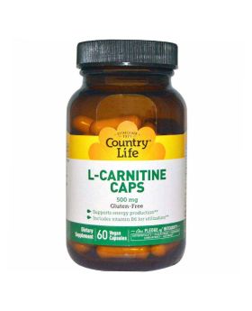 Country Life L-Carnitine 500 mg Vegan Capsule Supplement For Energy Support, Pack of 60's