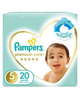 Pampers Premium Care Softest Best Skin Protection Diapers, Size 5, For 11-16kg Baby, Pack of 20's