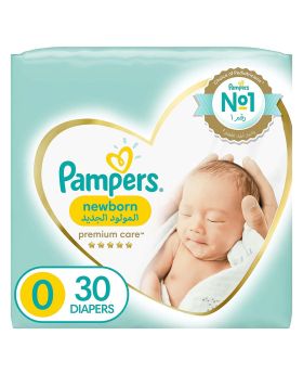 Pampers Premium Care Softest Best Skin Protection Diapers, Size 0, For Newborn Weighing Below 2.5 Kg, Carry Pack of 30's