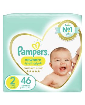 Pampers Premium Care Softest Best Skin Protection Diapers, Size 2, For Newborn Weighing 3-8 Kg, Pack of 46's