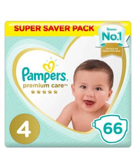Pampers Premium Care Softest Best Skin Protection Diapers, Size 4, For 9-14 Kg Baby, Super Saver Pack of 66's