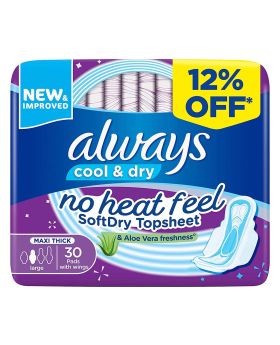 Always Cool & Dry, No Heat Feel, Maxi Thick, Large Sanitary Pads With Wings, Pack of 30's