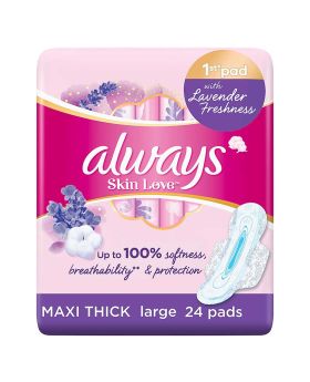 Always Skin Love Maxi Thick & Large Sanitary Pads With Lavender Freshness, Pack of 24's