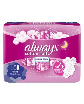 ‎Always Cotton Soft Ultra Thin, Night Sanitary Pads With Wings, Pack of 7's
