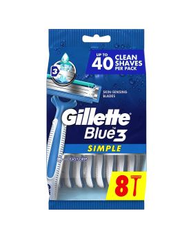 Gillette Blue Simple 3 Men's Disposable Razor, Pack of 8’s 