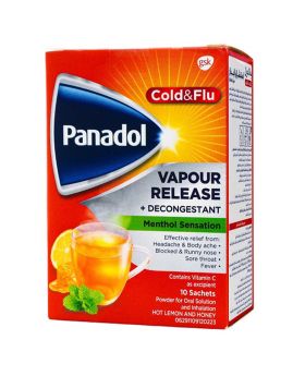Panadol Cold And Flu Vapour Release + Decongestant, Hot Lemon & Honey Sachets, Pack of 10's