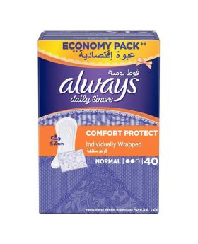 Always Daily Liners Comfort Protect Individually Wrapped, Normal Pantyliners, Pack of 40's