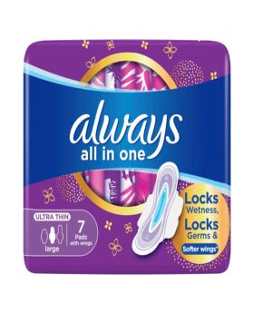Always All In One Ultra Thin Large Sanitary Pad With Softer Wings, Pack of 7's
