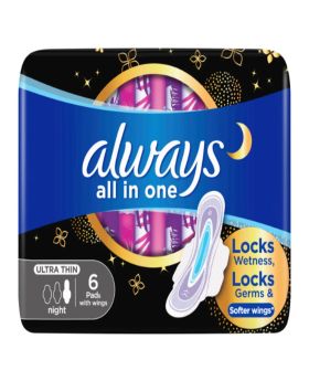 Always All In One Ultra Thin Extra Large Night Sanitary Pad With Softer Wings, Pack of 6's