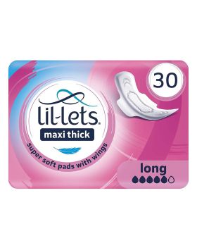 Lil-lets Maxi Thick Cotton Soft Long Sanitary Pads With Wings, Pack of 30's