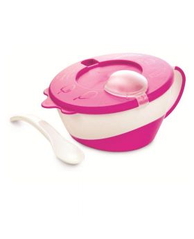 Canpol Babies Baby Bowl with Spoon and Cover Cow Collection Design Pink 31/406