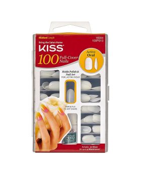 Kiss 100 Full Cover Nail Kit, Active Oval With Glue, 100PS13C, Pack of 100's