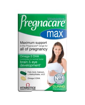 Vitabiotics Pregnacare Max Prenatal Supplement With Folic Acid & Omega 3 For Pregnancy Support, Dual Pack of Prenatal Micronutrient Tablets 56's + Omega-3 DHA Capsules 28's