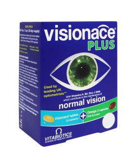 Vitabiotics Visionace Plus Vision Support Eye Supplement With Omega-3 Fatty Acids, Dual Pack of Multivitamin tablets 28's + Omega-3 capsules 28's