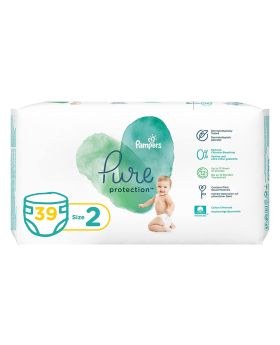 Pampers Pure Protection Dermatologically Tested Perfume Free Diapers, Size 2, For 4-8 Kg Baby, Pack of 39's