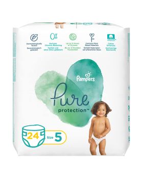 Pampers Pure Protection Dermatologically Tested Perfume Free Diapers, Size 5, For 11+ Kg Baby, Pack of 24's