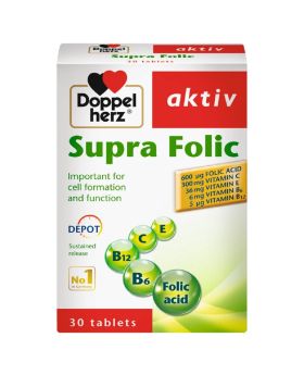 Doppelherz aktiv Supra Folic + B-Complex Tablets For Cell Division & Energy Support, Pack of 30's