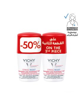 Vichy 72 Hours Stress Resist Anti-Perspirant Deodorant Roll-On For Excessive Perspiration 50ml, Buy 1 Get 50% Off On 2nd Piece, Promo Pack 