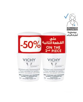 Vichy 48 Hours Soothing Anti Perspirant Deodorant Roll-On For Sensitive Skin 50ml, Buy 1 Get 50% Off On 2nd Piece, Promo Pack 