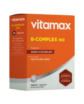 Vitamax B-Complex 100mg Vegetarian Tablets For Energy Support, Pack of 30's