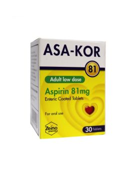 Zeino Pharma Asa-Kor Aspirin 81 mg Enteric Coated Tablets 30's