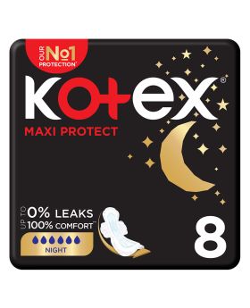 Kotex Maxi Protect Thick Sanitary Pads With Wings For Overnight Protection, Pack of 8's