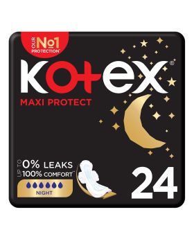 Kotex Maxi Protect Thick Sanitary Pads With Wings For Overnight Protection, Pack of 24's